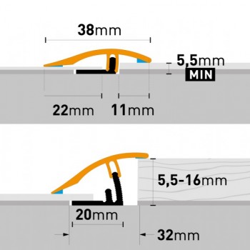 Arbiton PRODUO38 szálcsiszolt titanium B3 burkolatváltó profil - 38mm/1,86m