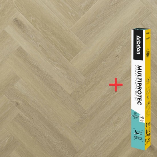 Arbiton Amaron Herringbone EIR CAS 222 JOHANNES OAK klikkes halszálka SPC padló + Multiprotec Acoustic alátét