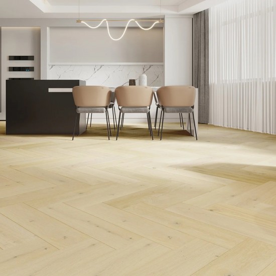 Barlinek Bianco Herringbone 180, matt-lakkozott, klikkes halszálka parketta. 1WC000040