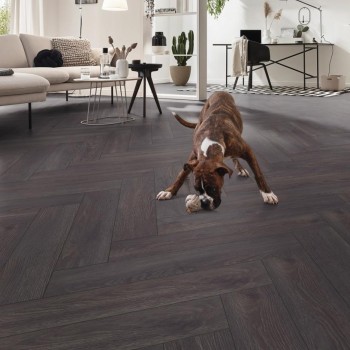 Kronotex Herringbone D6010 Elba Oak Black nedvességálló, halszálka laminált padló