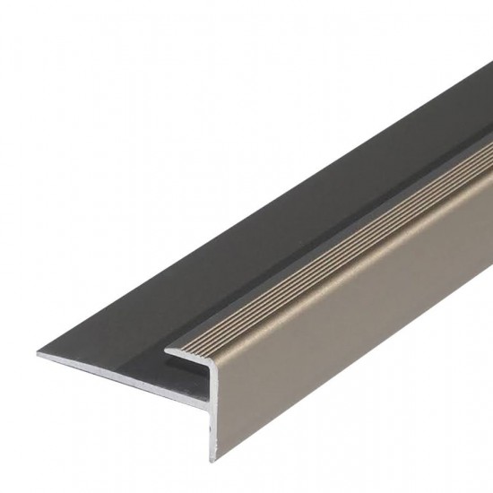 MM Alu. F lépcsőprofil  SPC padlóhoz. 5mm/2,70m. Dűbeles, eloxált pezsgő. MMAL05F08-270