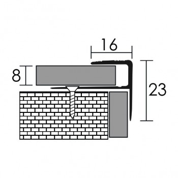 Profilplast lefúrható lépcsőélvédő profil laminált padlóhoz. 'F'-8mm. Eloxált matt pezsgő. 2,7m