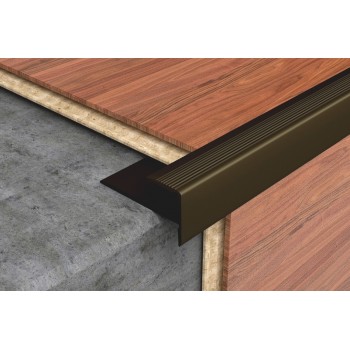 Profilplast lefúrható lépcsőélvédő profil laminált padlóhoz. 'F'-8mm. Eloxált matt bronz. 2,7m