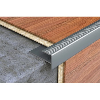 Profilplast lefúrható lépcsőélvédő profil laminált padlóhoz. 'F'-8mm. Eloxált matt ezüst. 2,7m
