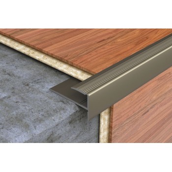 Profilplast lefúrható lépcsőélvédő profil laminált padlóhoz. 'F'-8mm. Eloxált matt pezsgő. 2,7m